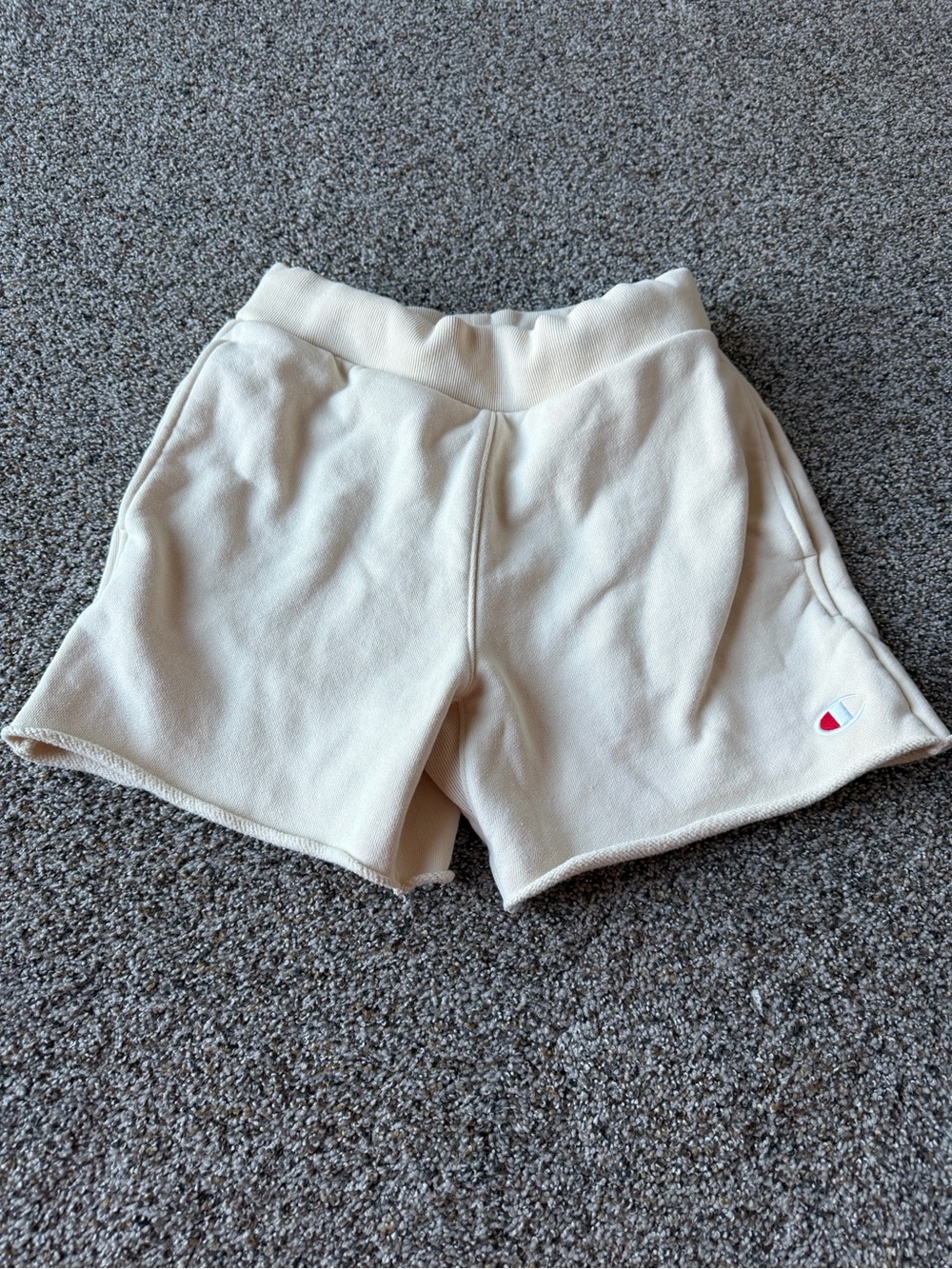 Champion Reverse Weave Womens Small Cream Ivory 3" Cut Off Sweat Shorts Fleece